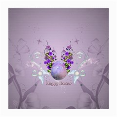 Happy Easter, Easter Egg With Flowers In Soft Violet Colors Medium Glasses Cloth by FantasyWorld7