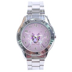 Happy Easter, Easter Egg With Flowers In Soft Violet Colors Stainless Steel Analogue Watch by FantasyWorld7