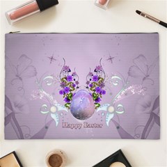 Happy Easter, Easter Egg With Flowers In Soft Violet Colors Cosmetic Bag (xxl) by FantasyWorld7