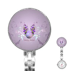 Happy Easter, Easter Egg With Flowers In Soft Violet Colors Stainless Steel Nurses Watch by FantasyWorld7