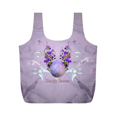 Happy Easter, Easter Egg With Flowers In Soft Violet Colors Full Print Recycle Bag (m) by FantasyWorld7