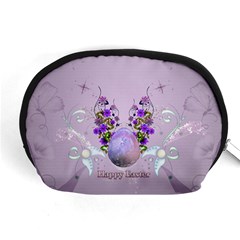 Happy Easter, Easter Egg With Flowers In Soft Violet Colors Accessory Pouch (medium) by FantasyWorld7