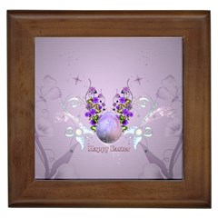 Happy Easter, Easter Egg With Flowers In Soft Violet Colors Framed Tiles by FantasyWorld7