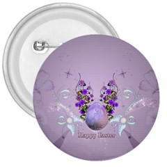 Happy Easter, Easter Egg With Flowers In Soft Violet Colors 3  Buttons by FantasyWorld7