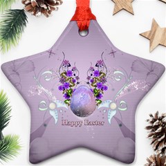 Happy Easter, Easter Egg With Flowers In Soft Violet Colors Ornament (star) by FantasyWorld7