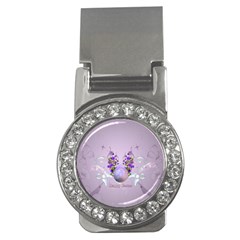 Happy Easter, Easter Egg With Flowers In Soft Violet Colors Money Clips (cz)  by FantasyWorld7