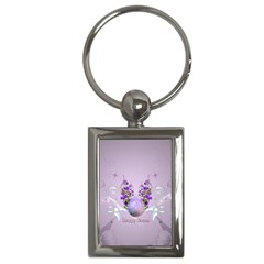 Happy Easter, Easter Egg With Flowers In Soft Violet Colors Key Chains (rectangle)  by FantasyWorld7