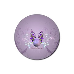 Happy Easter, Easter Egg With Flowers In Soft Violet Colors Rubber Round Coaster (4 Pack)  by FantasyWorld7