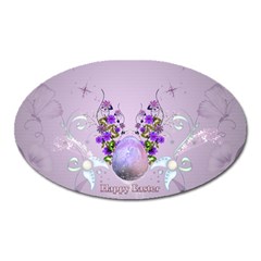 Happy Easter, Easter Egg With Flowers In Soft Violet Colors Oval Magnet by FantasyWorld7