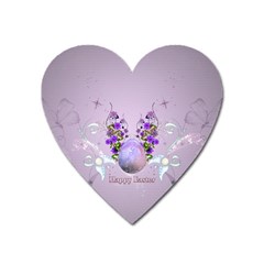 Happy Easter, Easter Egg With Flowers In Soft Violet Colors Heart Magnet by FantasyWorld7