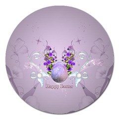 Happy Easter, Easter Egg With Flowers In Soft Violet Colors Magnet 5  (round) by FantasyWorld7