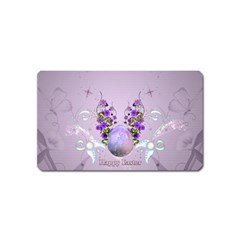 Happy Easter, Easter Egg With Flowers In Soft Violet Colors Magnet (name Card) by FantasyWorld7