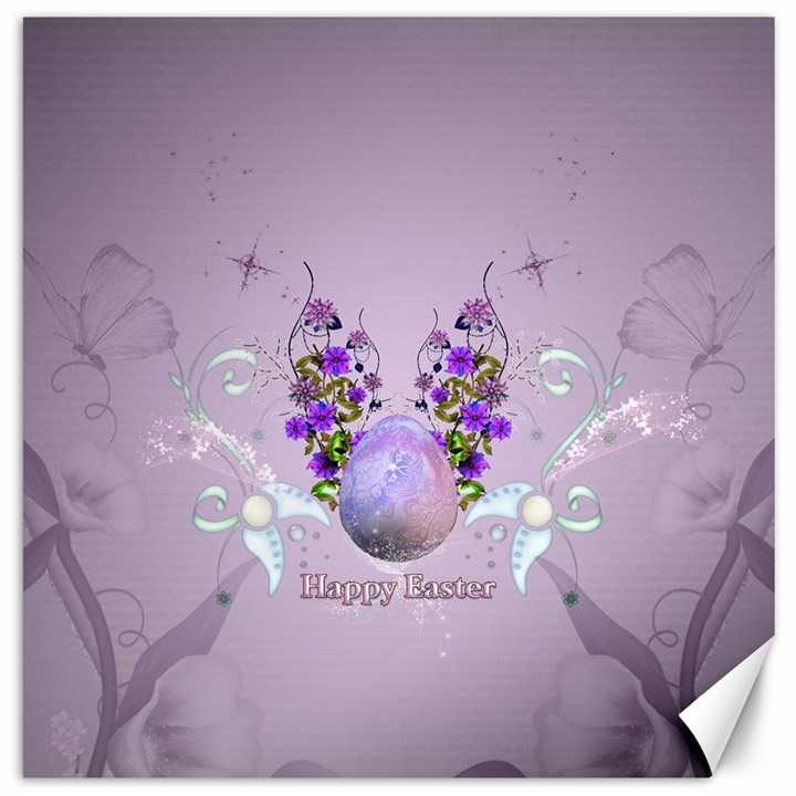 Happy Easter, Easter Egg With Flowers In Soft Violet Colors Canvas 20  x 20 