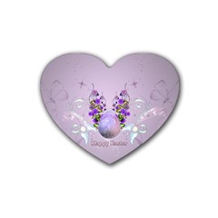 Happy Easter, Easter Egg With Flowers In Soft Violet Colors Heart Coaster (4 Pack)  by FantasyWorld7