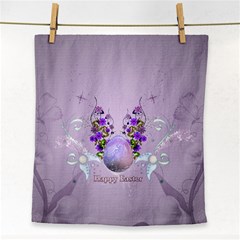 Happy Easter, Easter Egg With Flowers In Soft Violet Colors Face Towel by FantasyWorld7