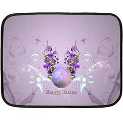 Happy Easter, Easter Egg With Flowers In Soft Violet Colors Double Sided Fleece Blanket (mini)  by FantasyWorld7