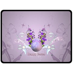 Happy Easter, Easter Egg With Flowers In Soft Violet Colors Fleece Blanket (large)  by FantasyWorld7