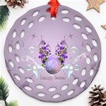 Happy Easter, Easter Egg With Flowers In Soft Violet Colors Round Filigree Ornament (Two Sides) Back