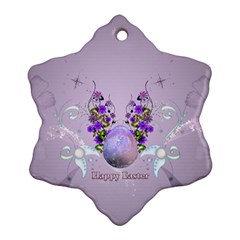 Happy Easter, Easter Egg With Flowers In Soft Violet Colors Snowflake Ornament (two Sides) by FantasyWorld7