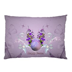 Happy Easter, Easter Egg With Flowers In Soft Violet Colors Pillow Case (two Sides) by FantasyWorld7