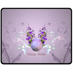 Happy Easter, Easter Egg With Flowers In Soft Violet Colors Double Sided Fleece Blanket (medium)  by FantasyWorld7