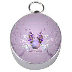 Happy Easter, Easter Egg With Flowers In Soft Violet Colors Silver Compasses by FantasyWorld7