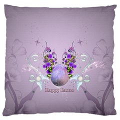 Happy Easter, Easter Egg With Flowers In Soft Violet Colors Large Flano Cushion Case (two Sides) by FantasyWorld7