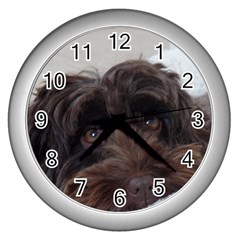 Laying In Dog Bed Wall Clock (silver) by pauchesstore