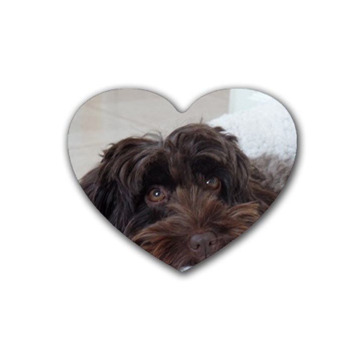 Laying In Dog Bed Rubber Coaster (Heart) 