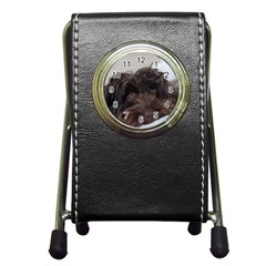 Laying In Dog Bed Pen Holder Desk Clock by pauchesstore