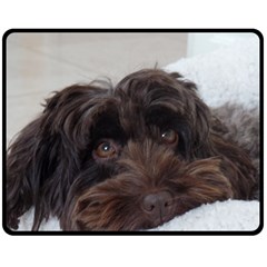 Laying In Dog Bed Double Sided Fleece Blanket (medium)  by pauchesstore