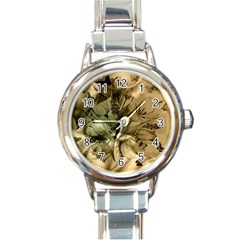 Wonderful Floral Design With Butterflies Round Italian Charm Watch by FantasyWorld7