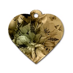 Wonderful Floral Design With Butterflies Dog Tag Heart (two Sides) by FantasyWorld7