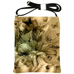 Wonderful Floral Design With Butterflies Shoulder Sling Bag by FantasyWorld7