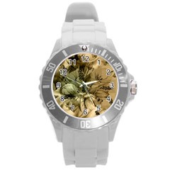 Wonderful Floral Design With Butterflies Round Plastic Sport Watch (l) by FantasyWorld7