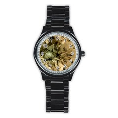 Wonderful Floral Design With Butterflies Stainless Steel Round Watch by FantasyWorld7