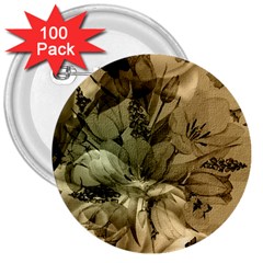 Wonderful Floral Design With Butterflies 3  Buttons (100 Pack)  by FantasyWorld7