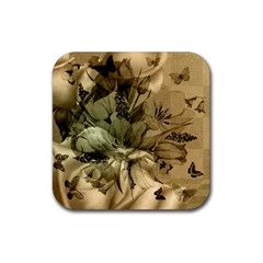 Wonderful Floral Design With Butterflies Rubber Coaster (square)  by FantasyWorld7