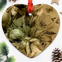 Wonderful Floral Design With Butterflies Heart Ornament (two Sides) by FantasyWorld7