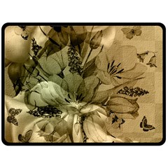 Wonderful Floral Design With Butterflies Fleece Blanket (large)  by FantasyWorld7