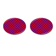 Blue Stars Pattern On Red Cufflinks (oval) by BrightVibesDesign