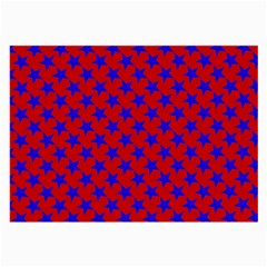 Blue Stars Pattern On Red Large Glasses Cloth by BrightVibesDesign