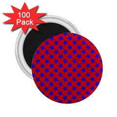 Blue Stars Pattern On Red 2 25  Magnets (100 Pack)  by BrightVibesDesign