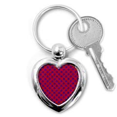 Blue Stars Pattern On Red Key Chains (heart)  by BrightVibesDesign