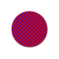 Blue Stars Pattern On Red Magnet 3  (round) by BrightVibesDesign