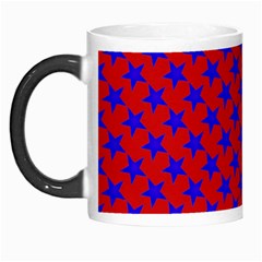 Blue Stars Pattern On Red Morph Mugs by BrightVibesDesign