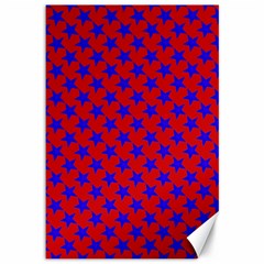 Blue Stars Pattern On Red Canvas 12  X 18  by BrightVibesDesign