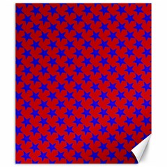 Blue Stars Pattern On Red Canvas 20  X 24  by BrightVibesDesign