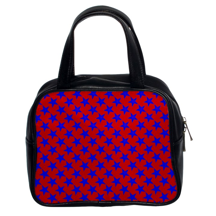 Blue Stars Pattern On Red Classic Handbag (Two Sides)