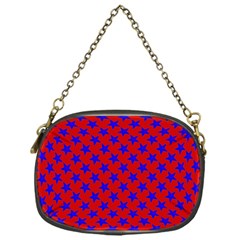 Blue Stars Pattern On Red Chain Purse (one Side) by BrightVibesDesign